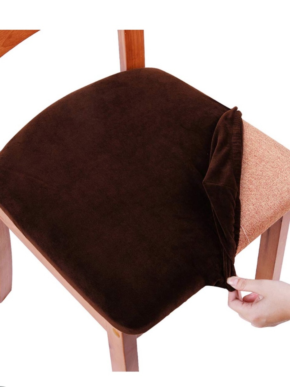 Velvet Chair Slipcovers Stretch-Fit Removable/Washable-Coffee (4-pack)